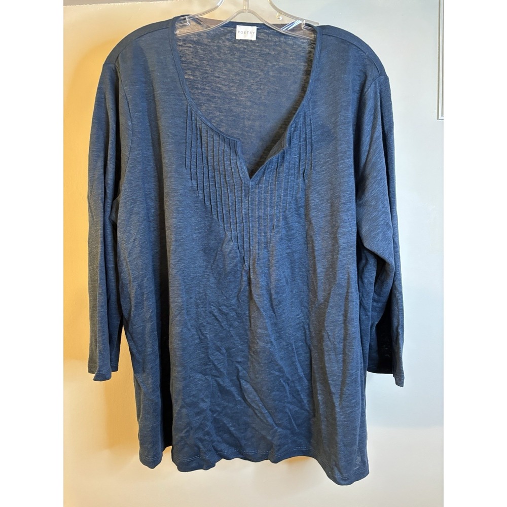 POETRY Teal Blue Linen Tunic Top 16 3/4 Sleeve Lagenlook
